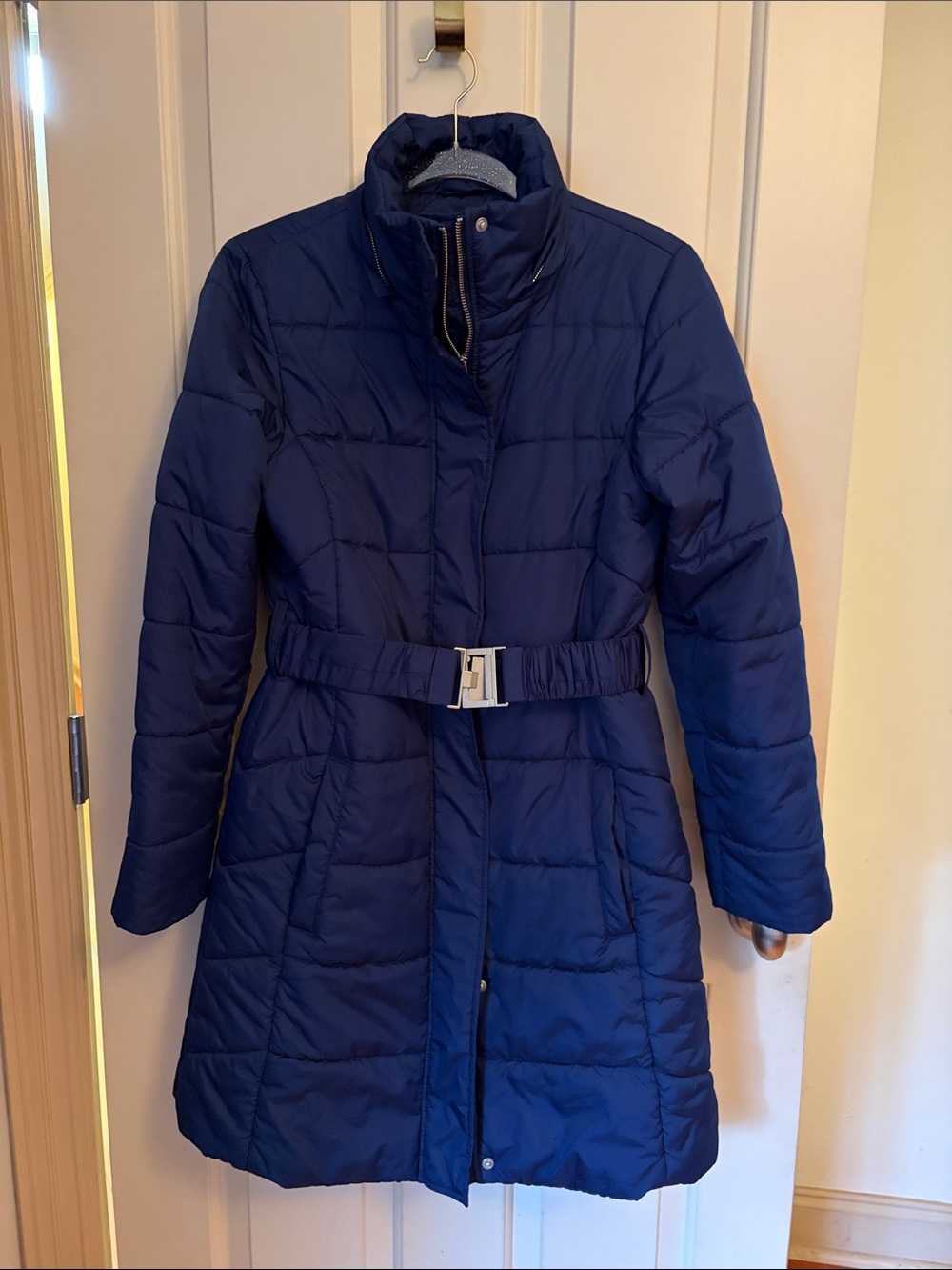 Banana Republic navy puffer/ parka Jacket with fur hoodie.